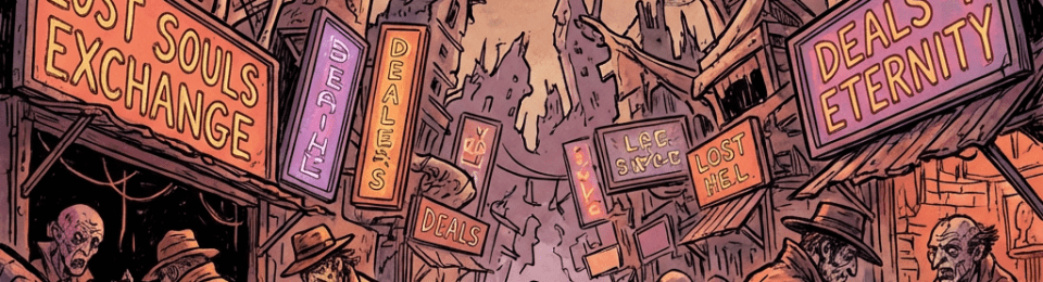 GRIFTERS CORNER - HELL'S BAZAAR: LOST SOULS EXCHANGE, DEATH, DEALER'S, DEALS, LOST HELL, DEALS 4 ETERNITY. WHERE DEALS ARE MADE IN SHADOWS.